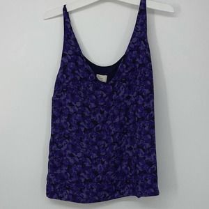 A NEW DAY NAVY BLUE & PURPLE FLORAL DRESSY TOP MED